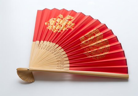 Traditional chinese hand fan, bamboo frame, decorative art element.の素材