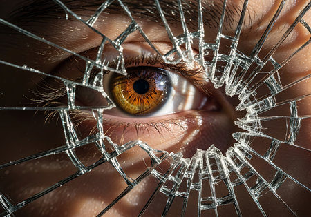 Close up of woman's eye with broken glass effect. 3D renderingの素材