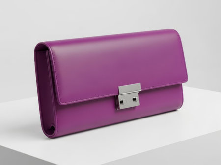 Purple leather clutch on a white background. 3d rendering.の素材