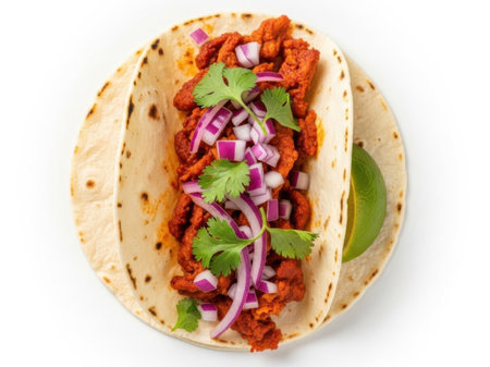 Traditional mexican chili con carne on a white background.の素材