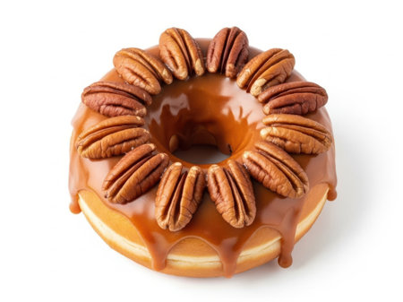 Donut with pecan isolated on white background. Clipping Pathの素材