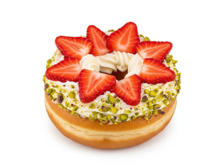 donut with strawberry and pistachio isolated on a white backgroundの素材