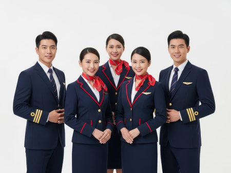 Portrait of a group of asian stewardesses posing in a studioの素材