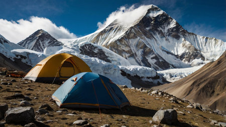 Camping in Himalayas, Annapurna Conservation Area, Nepalの素材
