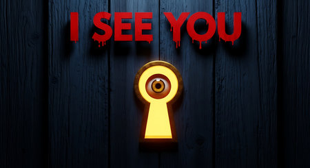 Conceptual image of keyhole with text: I see youの素材