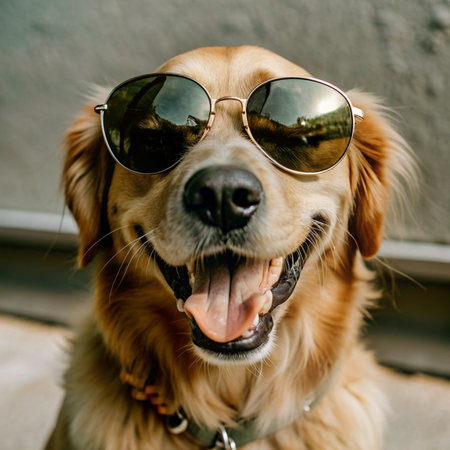 Happy Dog with Sunglasses and Floating Ring Vector Illustration Clipart And Line Art Designs, Happy dog with sunglasses, floating ring vector for fun summer designsの写真素材