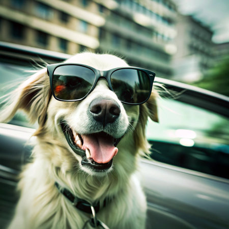 Happy Dog with Sunglasses and Floating Ring Vector Illustration Clipart And Line Art Designs, Happy dog with sunglasses, floating ring vector for fun summer designsの写真素材