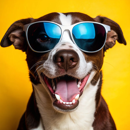 Happy Dog with Sunglasses and Floating Ring Vector Illustration Clipart And Line Art Designs, Happy...