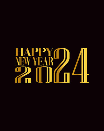 Happy New Year 2024 golden text design on black background. Vector illustration.