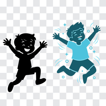Jumping Boy Silhouette  Cartoon Child in Mid-Air Playful Leapのイラスト素材