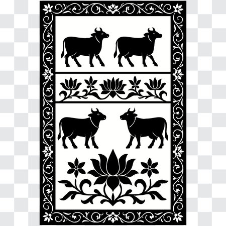 Abstract Pichwai Panel Silhouetteのイラスト素材