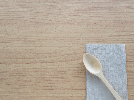 Wood spoon on the tableの写真素材