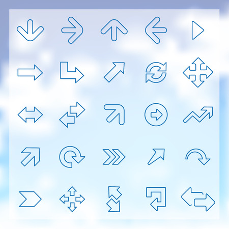 25 outline Arrows icons set, blue on clouds backgroundのイラスト素材