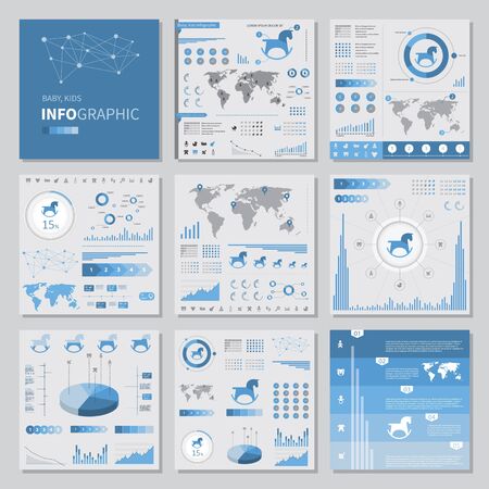 kids infographics set elements, flat style. info graphics illustrations and iconsのイラスト素材