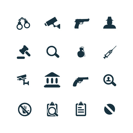 crime, justice icons set on white backgroundのイラスト素材