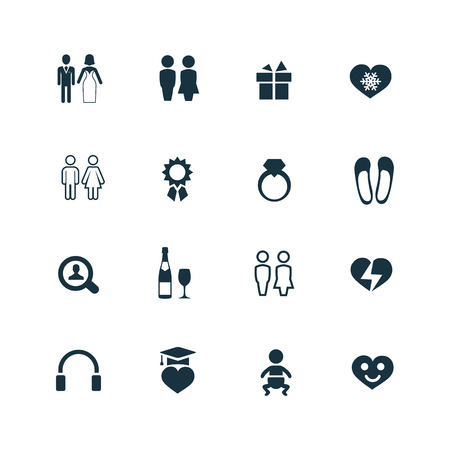 couple, love icons set on white backgroundのイラスト素材