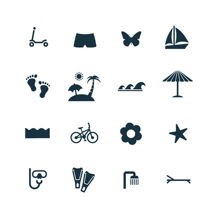 beach icons set on white backgroundのイラスト素材