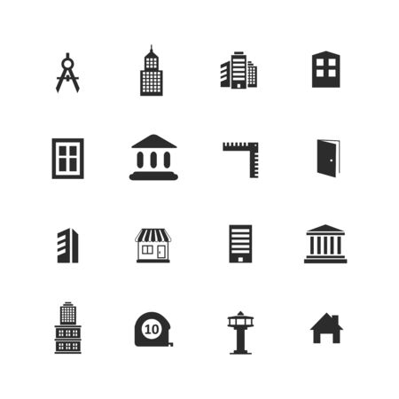 set of architecture icons on white backgroundのイラスト素材