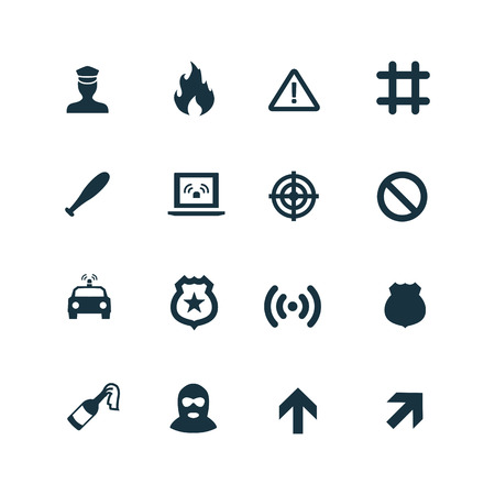 crime, justice icons set on white backgroundのイラスト素材