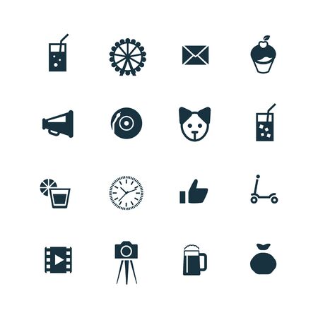 birthday icons set on white backgroundのイラスト素材