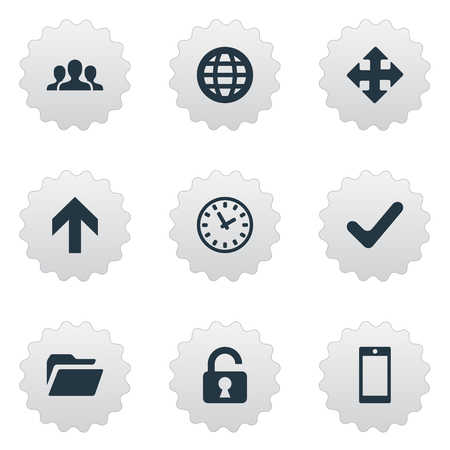 Set Of 9 Simple Practice Icons. Can Be Found Such Elements As Smartphone, Open Padlock, Watch And Other.のイラスト素材