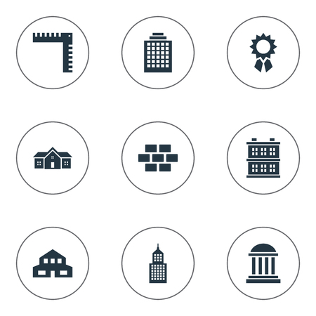 Set Of 9 Simple Architecture Icons. Can Be Found Such Elements As Structure, Academy, Length And Other.のイラスト素材