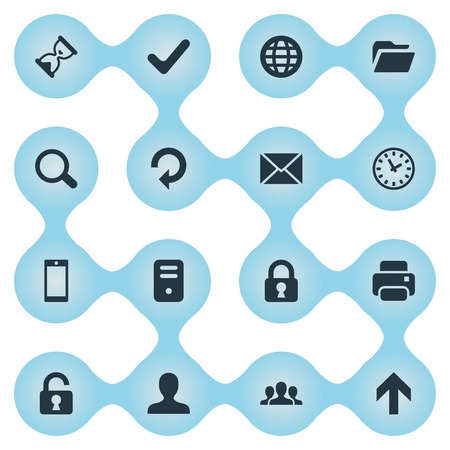 Set Of 16 Simple Application Icons. Can Be Found Such Elements As Open Padlock, Dossier, Message And Other.のイラスト素材