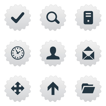 Set Of 9 Simple Apps Icons. Can Be Found Such Elements As Envelope, Check, Dossier And Other.のイラスト素材