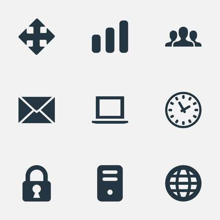 Set Of 9 Simple Practice Icons. Can Be Found Such Elements As Arrows, Watch, Notebook And Other.のイラスト素材