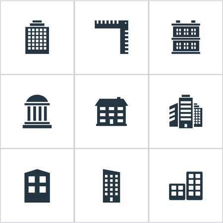 Set Of 9 Simple Construction Icons. Can Be Found Such Elements As Length, Superstructure, Offices And Other.のイラスト素材