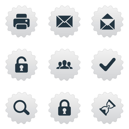 Set Of 9 Simple Practice Icons. Can Be Found Such Elements As Magnifier, Message, Check And Other.のイラスト素材