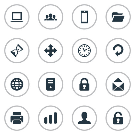 Set Of 16 Simple Apps Icons. Can Be Found Such Elements As User, Arrows, Computer Case And Other.のイラスト素材