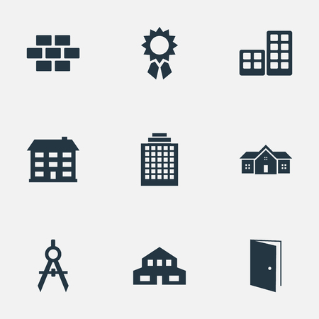 Set Of 9 Simple Construction Icons. Can Be Found Such Elements As Engineer Tool, Residence, School And Other.のイラスト素材
