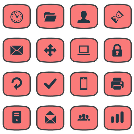 Set Of 16 Simple Apps Icons. Can Be Found Such Elements As Envelope, Notebook, Lock And Other.のイラスト素材