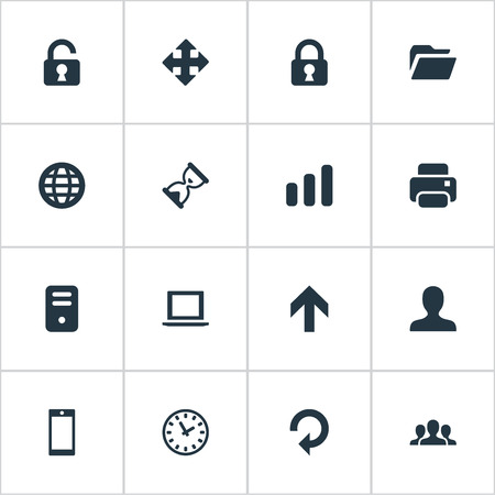 Set Of 16 Simple Application Icons. Can Be Found Such Elements As Arrows, Lock, Open Padlock And Other.のイラスト素材