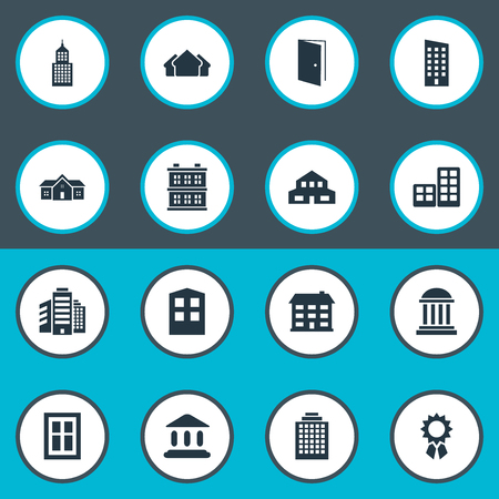 Set Of 16 Simple Architecture Icons. Can Be Found Such Elements As Superstructure, Floor, Construction And Other.のイラスト素材