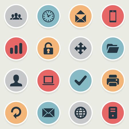 Set Of 16 Simple Apps Icons. Can Be Found Such Elements As Notebook, Smartphone, Open Padlock And Other.のイラスト素材