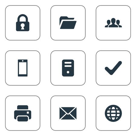 Set Of 9 Simple Application Icons. Can Be Found Such Elements As Community, Check, Smartphone And Other.のイラスト素材