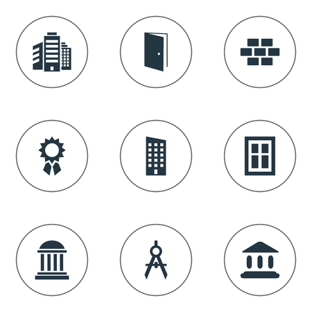 Set Of 9 Simple Structure Icons. Can Be Found Such Elements As Engineer Tool, Superstructure, Glazing And Other.のイラスト素材
