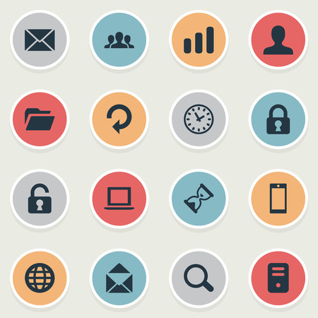 Set Of 16 Simple Apps Icons. Can Be Found Such Elements As Web, Open Padlock, Smartphone And Other.のイラスト素材