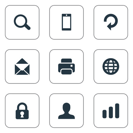 Set Of 9 Simple Application Icons. Can Be Found Such Elements As Smartphone, Web, Magnifier And Other.のイラスト素材