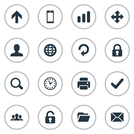 Set Of 16 Simple Apps Icons. Can Be Found Such Elements As Check, Watch, User And Other.のイラスト素材