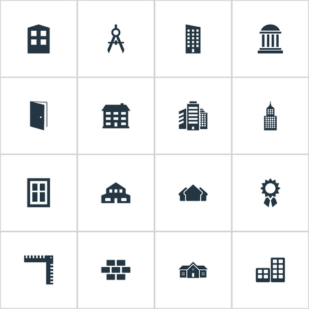 Set Of 16 Simple Architecture Icons. Can Be Found Such Elements As Shelter, Residence, Floor And Other.のイラスト素材