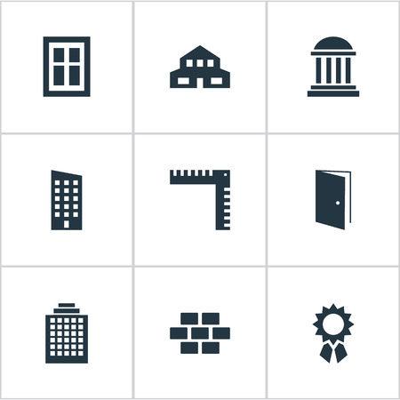 Set Of 9 Simple Construction Icons. Can Be Found Such Elements As Glazing, Offices, Floor And Other.のイラスト素材