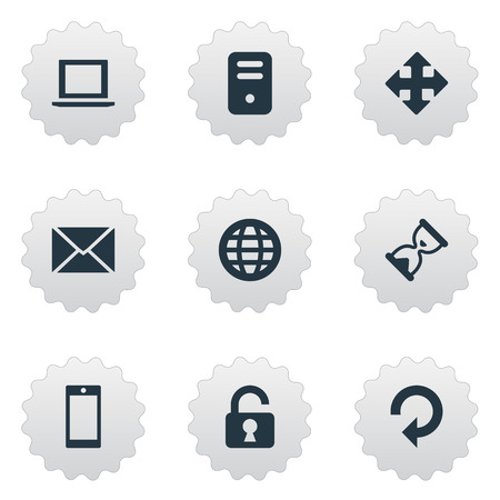 Set Of 9 Simple Practice Icons. Can Be Found Such Elements As Open Padlock, Smartphone, Notebook And Other.のイラスト素材