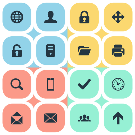 Set Of 16 Simple Practice Icons. Can Be Found Such Elements As Lock, Check, Community And Other.のイラスト素材