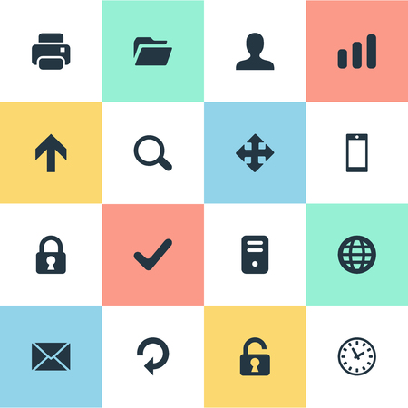 Set Of 16 Simple Application Icons. Can Be Found Such Elements As Computer Case, Message, Smartphone And Other.のイラスト素材