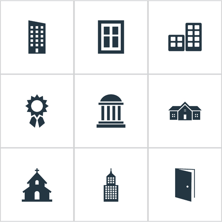 Set Of 9 Simple Construction Icons. Can Be Found Such Elements As Flat, Academy, Structure And Other.のイラスト素材