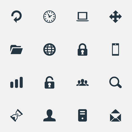 Set Of 16 Simple Practice Icons. Can Be Found Such Elements As Lock, Notebook, Sand Timer.のイラスト素材