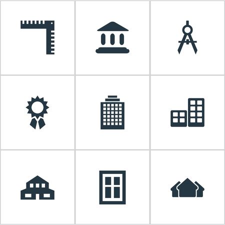 Set Of 9 Simple Construction Icons. Can Be Found Such Elements As Length, Reward, Glazing And Other.のイラスト素材